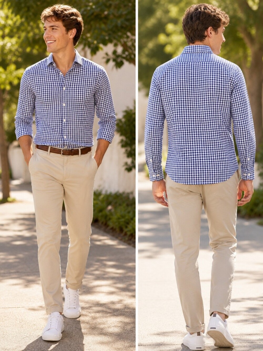 Charles Tyrwhitt Navy/White Gingham  Button-Down Shirt 100 % Cotton 17 1/2 /36